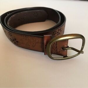 Genuine Leather Full Perforated Flower Design Detail Around Belt Y2K Large